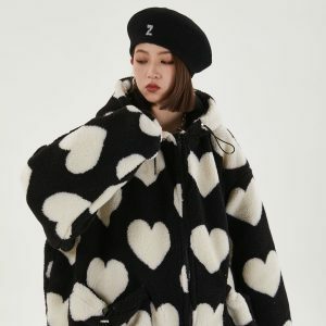 Heart Pattern Hooded Jacket - Y2K Aesthetic Coquette Style Outerwear