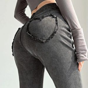 Heart Pocket Flare Jeans - Y2K Aesthetic Clothing for Trendy Styles