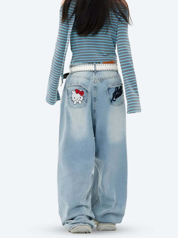 Hello Kitty Y2K Aesthetic Jeans - Cute Coquette Style Denim