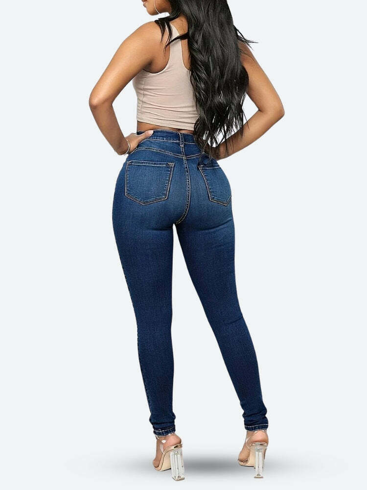 High Rise Denim Skinny Jeans - Y2K Aesthetic & Coquette Style