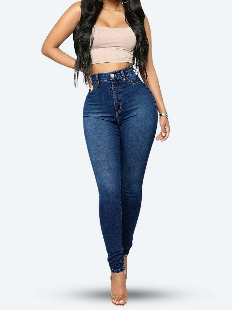 High Rise Denim Skinny Jeans - Y2K Aesthetic & Coquette Style