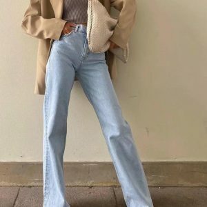 High Waist Casual Washed Jeans - Y2K Aesthetic & Coquette Style