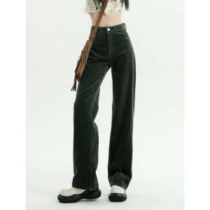 High Waist Corduroy Pants - Y2K Aesthetic Clothing for Trendy Outfits