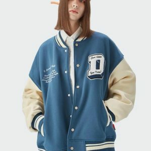 I Don't Give Damn Y2K Varsity Jacket - Trendy Aesthetic Apparel