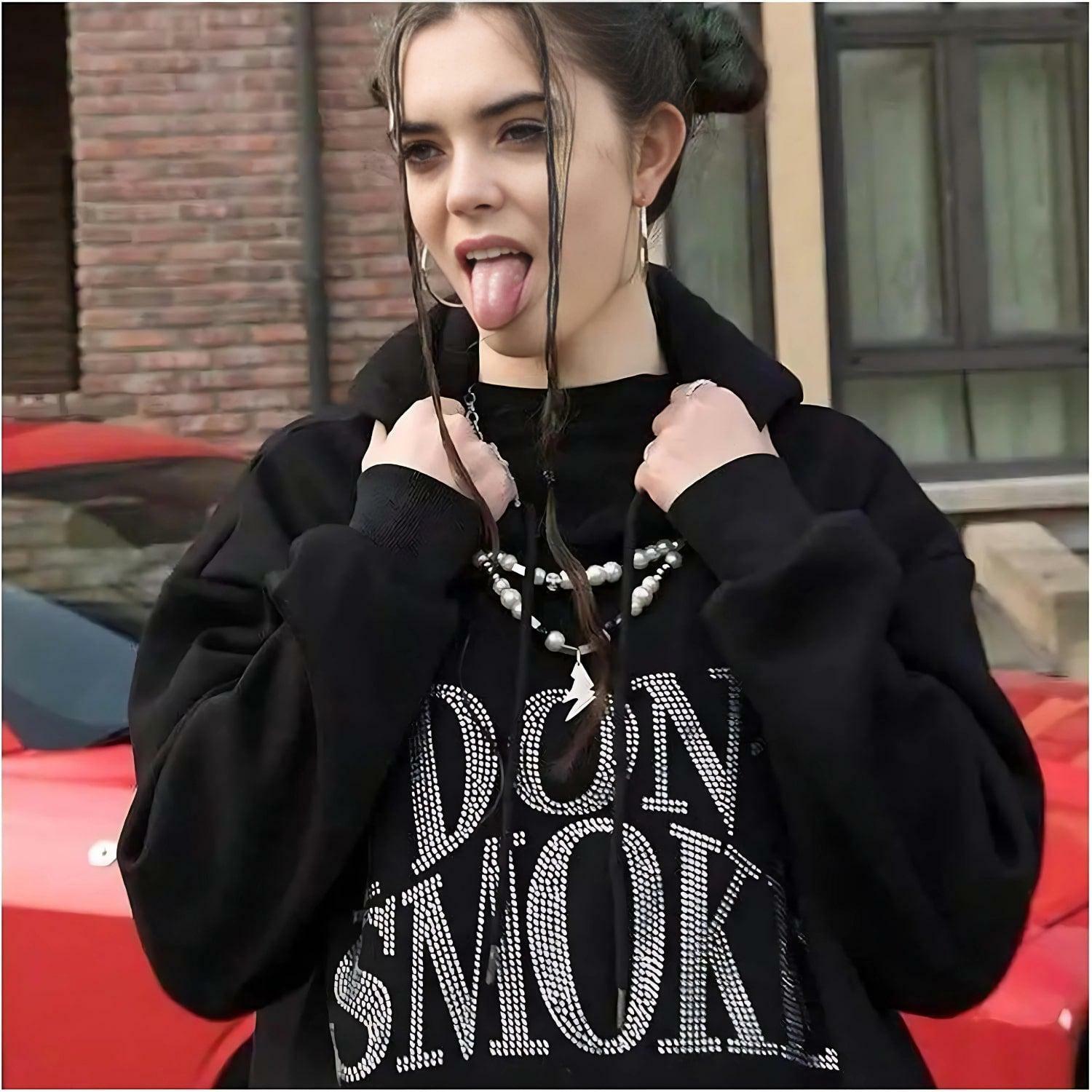 I Don't Smoke Rhinestone Hoodie - Y2K Coquette Aesthetic Fashion