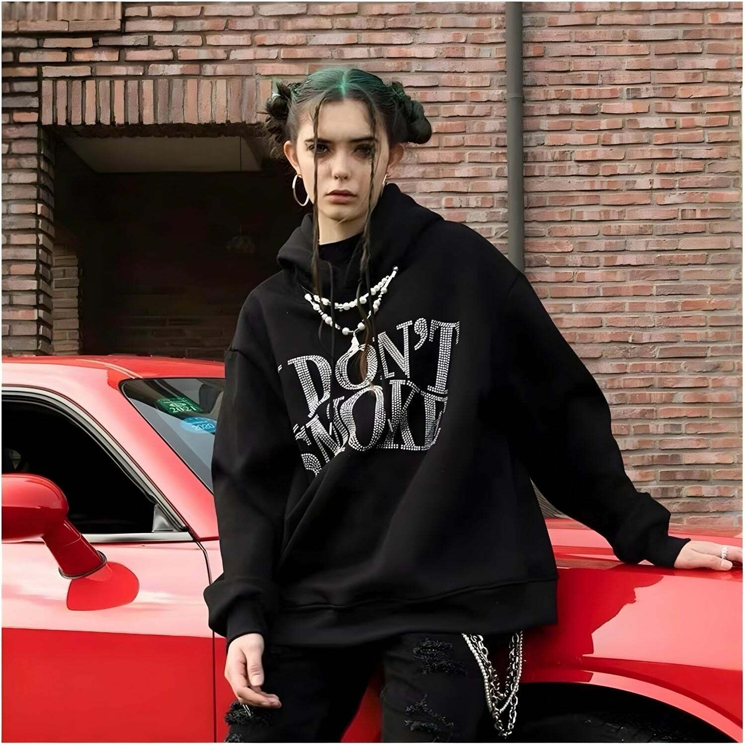 I Don't Smoke Rhinestone Hoodie - Y2K Coquette Aesthetic Fashion