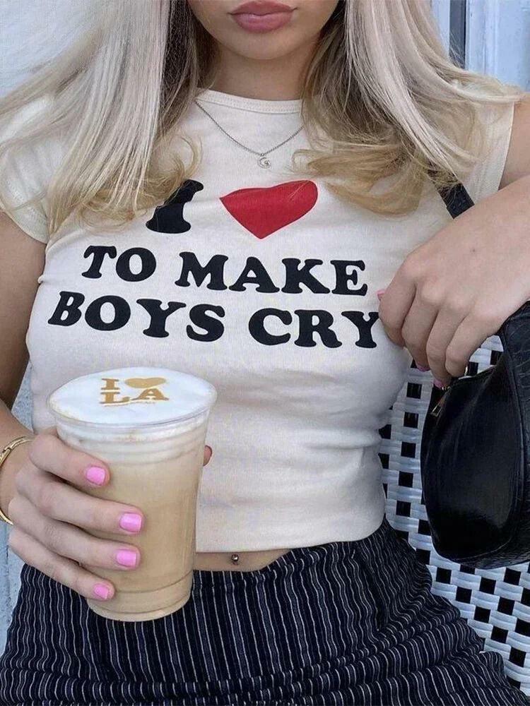 I Love To Make Boys Cry Tee - Y2K Aesthetic Coquette Clothing