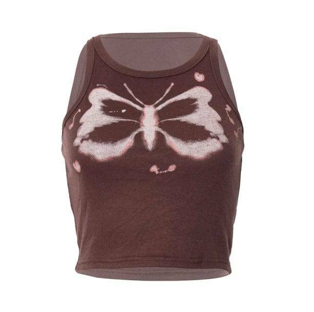 Indie Butterfly Grunge Top - Y2K Aesthetic Sleeveless Shirt