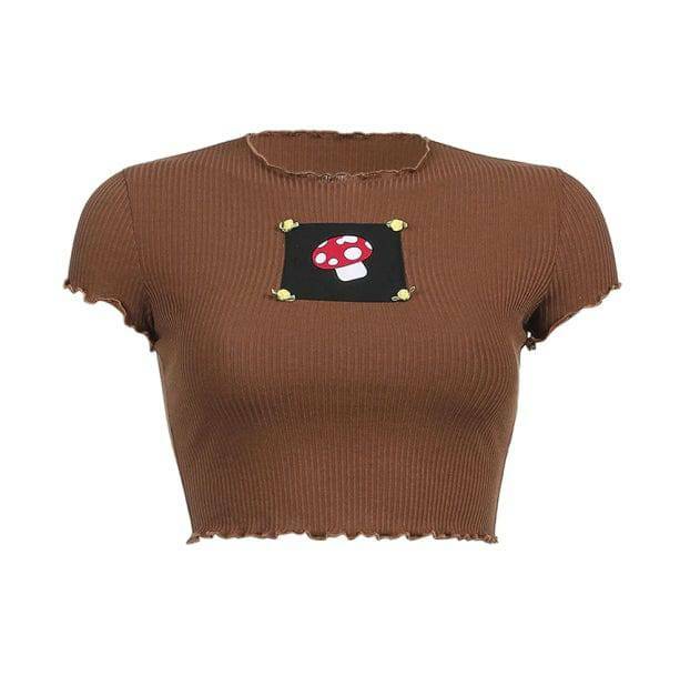 Indie Mushroom Crop Top - Y2K Aesthetic Clothing for Unique Styles