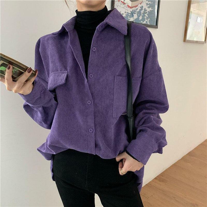 Indie Purple Corduroy Casual Shirt - Y2K Aesthetic & Coquette Style