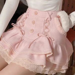 Kawaii Ruffled Layered Lace Mini Skirt - Y2K Coquette Aesthetic Fashion