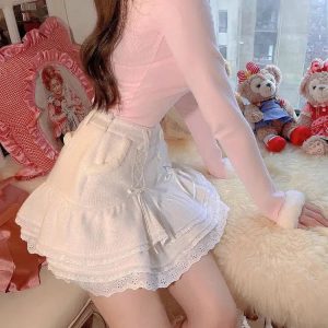 Kawaii Ruffled Layered Lace Mini Skirt - Y2K Coquette Aesthetic Fashion