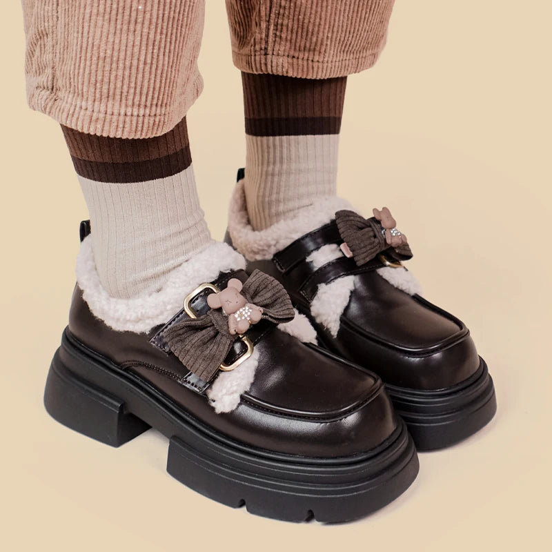 Kawaii Teddy Bear Platform Oxford Shoes - Y2K Coquette Aesthetic Footwear