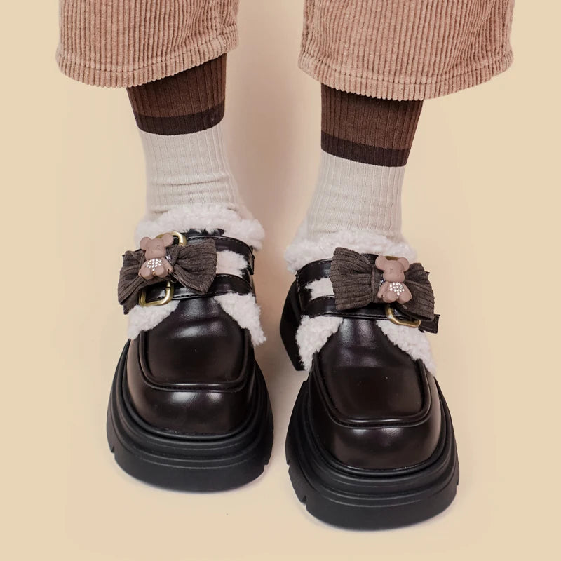 Kawaii Teddy Bear Platform Oxford Shoes - Y2K Coquette Aesthetic Footwear