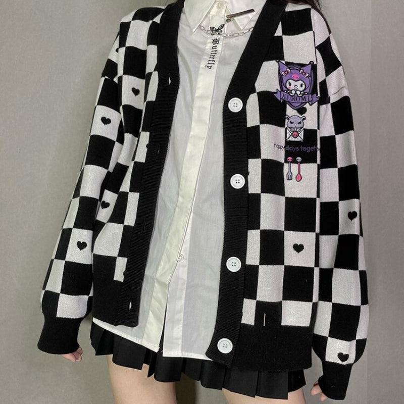 Kuromi Buttoned Black Cardigan - Y2K Aesthetic Coquette Style