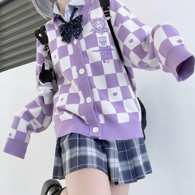 Kuromi Buttoned Purple Cardigan - Y2K Aesthetic Coquette Style