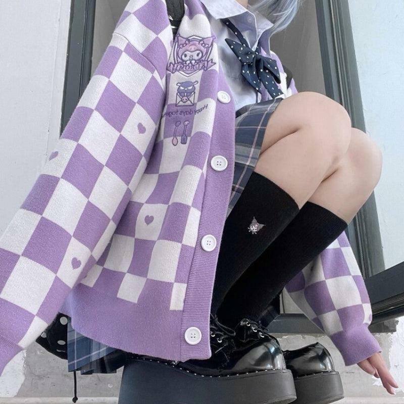 Kuromi Buttoned Purple Cardigan - Y2K Aesthetic Coquette Style