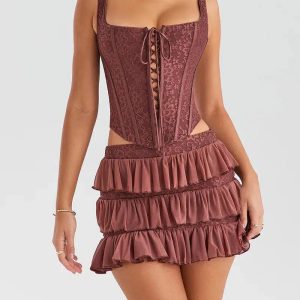 Lace Corset Top & Mini Skirt Set - Y2K Coquette Aesthetic Outfit