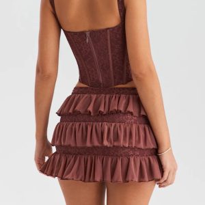 Lace Corset Top & Mini Skirt Set - Y2K Coquette Aesthetic Outfit