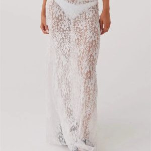 Lace Sheer Low Rise Maxi Skirt - Y2K Coquette Aesthetic Clothing