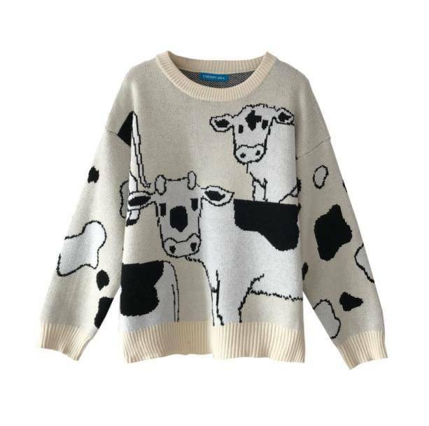 Lazy Cow Sweater: Y2K Aesthetic Coquette Style for Trendy Outfits