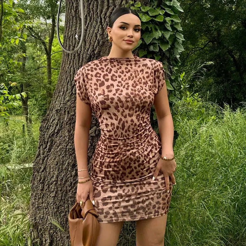 Leopard Bodycon Mini Dress - Y2K Aesthetic Coquette Style Outfit