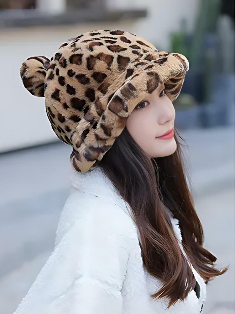 Leopard Ear Plush Hat - Y2K Aesthetic Coquette Style Accessory