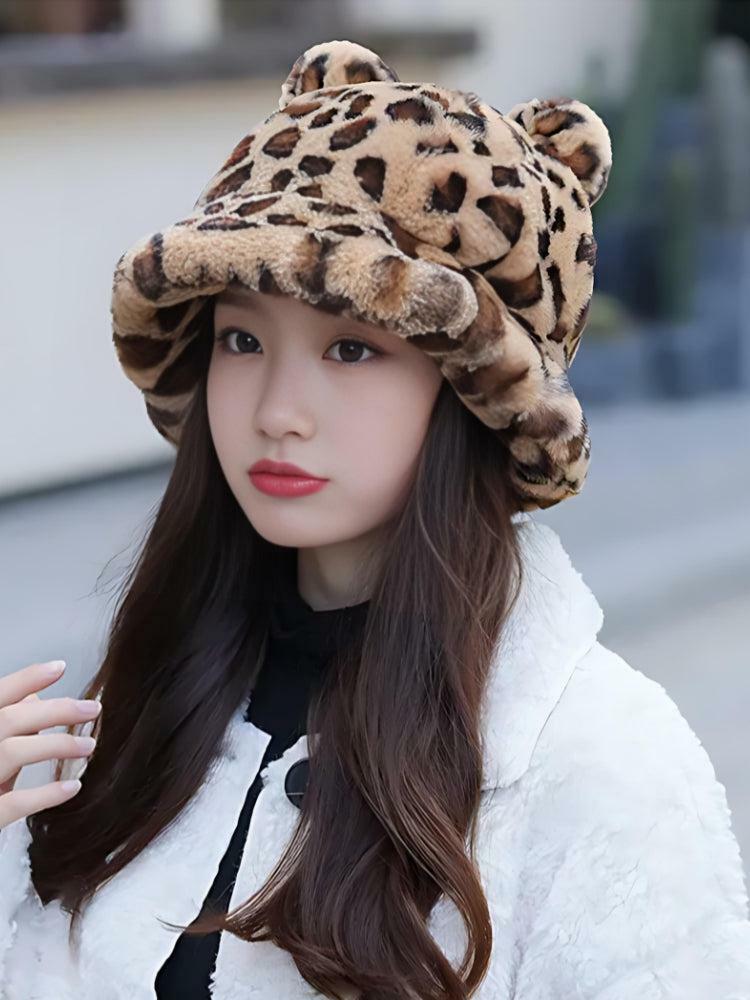 Leopard Ear Plush Hat - Y2K Aesthetic Coquette Style Accessory