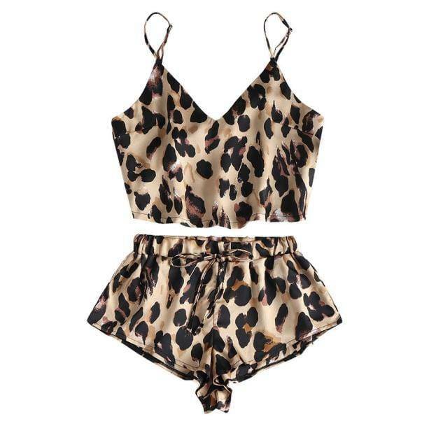 Leopard Satin Pajama Set - Y2K Aesthetic Coquette Style Sleepwear