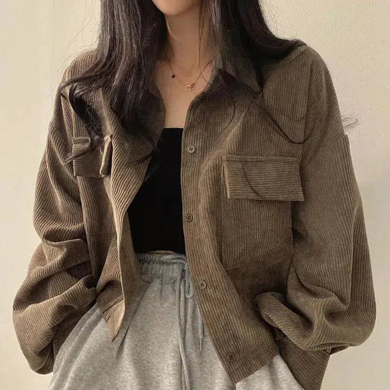 Light Academia Cropped Corduroy Jacket - Y2K Aesthetic Coquette Style