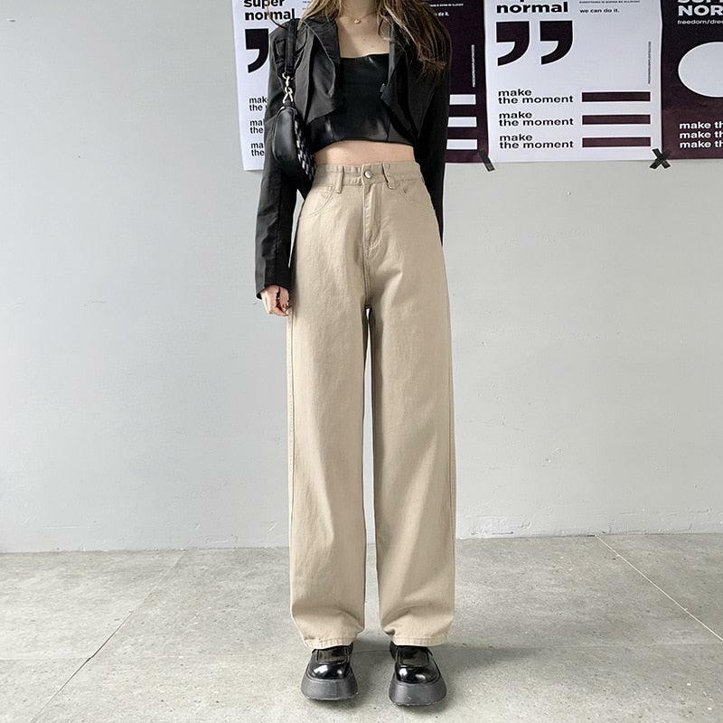 Light Academia High Waist Denim Pants - Y2K Aesthetic Clothing