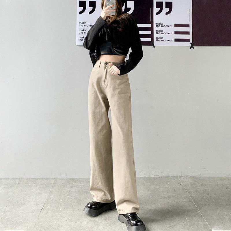 Light Academia High Waist Denim Pants - Y2K Aesthetic Clothing