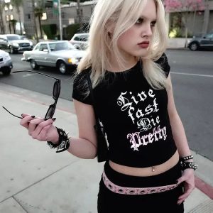 Live Fast Die Pretty Y2K Tee - Aesthetic Coquette & Goth Styles