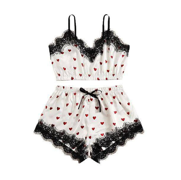 Love Hearts Y2K Pajama Set - Coquette Aesthetic Sleepwear Outfit