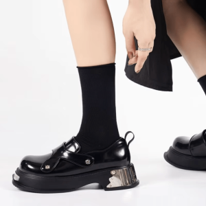 Metal Accents Goth Shoes: Y2K Aesthetic Footwear for Unique Styles