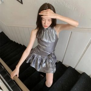 Metallic Mini Dress: Y2K Aesthetic Fashion for Trendy Outfits