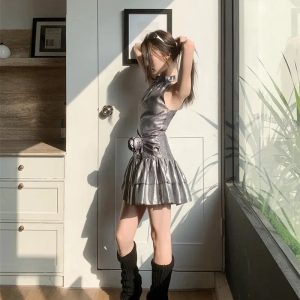 Metallic Mini Dress: Y2K Aesthetic Fashion for Trendy Outfits