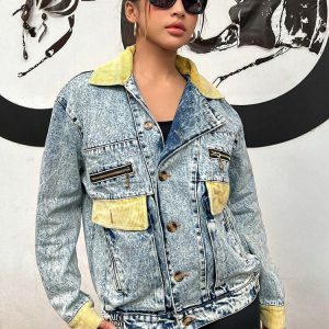 Mid Wash Patchwork Denim Jacket - Y2K Aesthetic Coquette Style