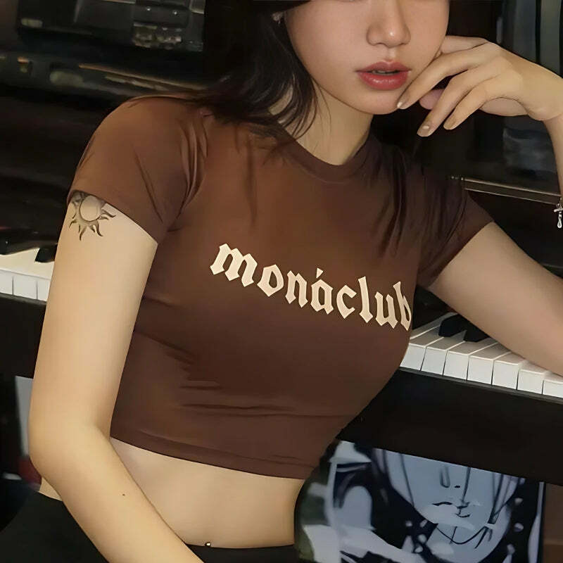 Monaclub Y2K Crop Top: Coquette Aesthetic with Colorful Goth Vibes