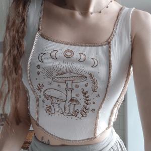 Mushroom Print Y2K Crop Top - Trendy Aesthetic Clothing for Unique Styles