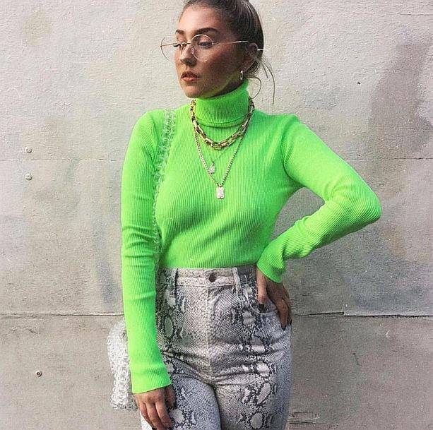 Neon Green Turtleneck: Y2K Aesthetic Top for Coquette & Soft Styles