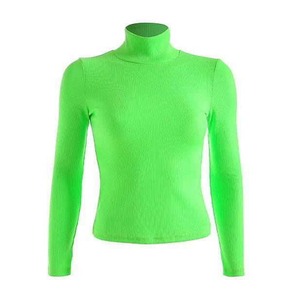 Neon Green Turtleneck: Y2K Aesthetic Top for Coquette & Soft Styles