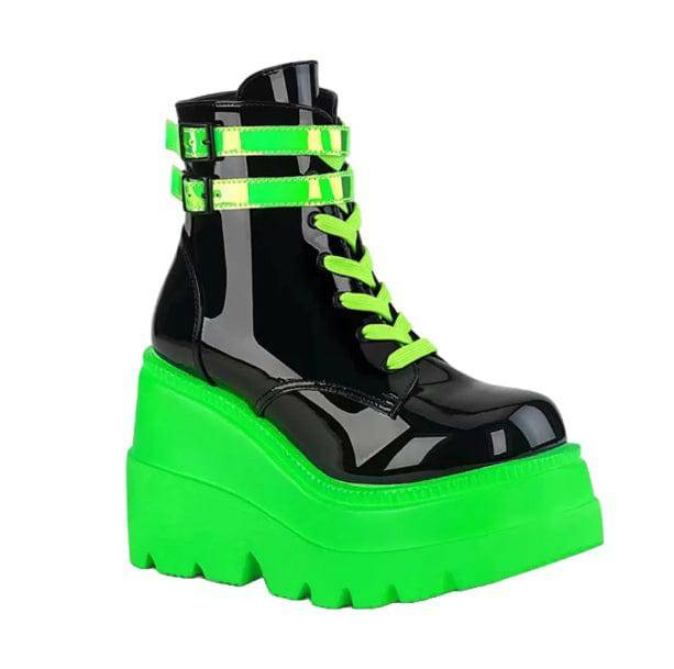 Neon Stripes Ankle Boots: Y2K Aesthetic Coquette Fashion Statement