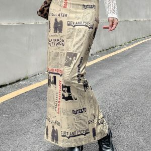 Newspaper Print Maxi Skirt - Y2K Aesthetic Clothing for Trendy Outfits