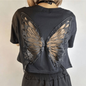 Open Back Butterfly T-Shirt - Y2K Aesthetic Coquette Style Top