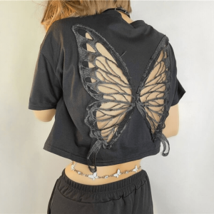 Open Back Butterfly T-Shirt - Y2K Aesthetic Coquette Style Top