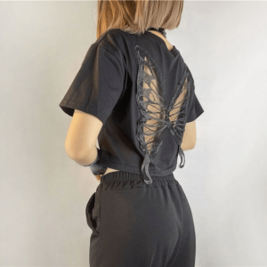 Open Back Butterfly T-Shirt - Y2K Aesthetic Coquette Style Top