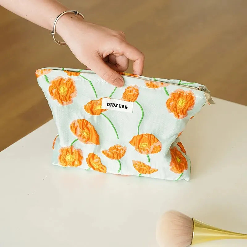 Orange Flowers Makeup Bag - Y2K Aesthetic & Coquette Style Essential