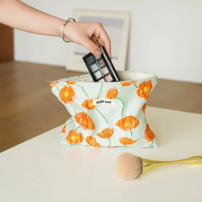 Orange Flowers Makeup Bag - Y2K Aesthetic & Coquette Style Essential