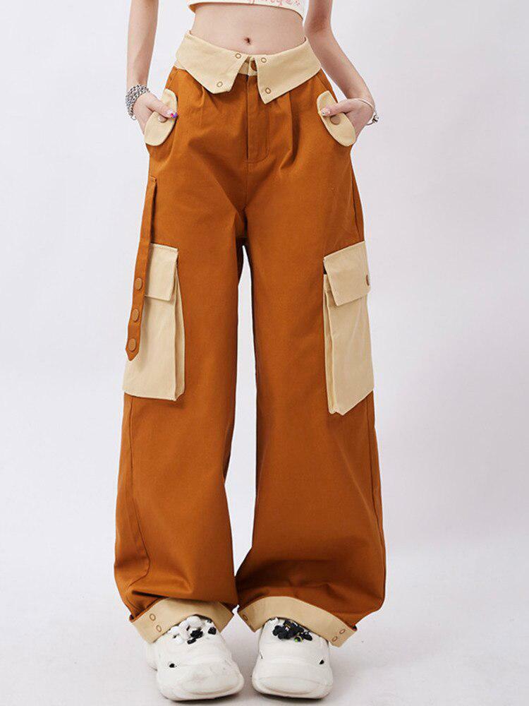 Orange Wide Leg Cargo Pants - Y2K Aesthetic & Coquette Style Fashion